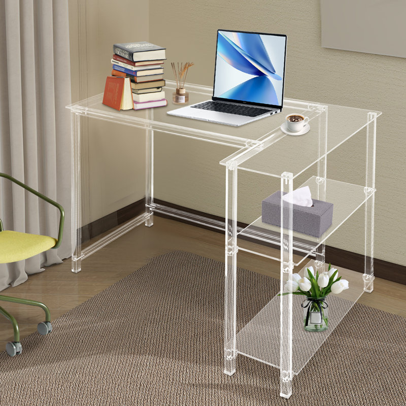 Ivy Bronx Modern Minimalist Clear Acrylic L Shaped Office Study Desk Wayfair